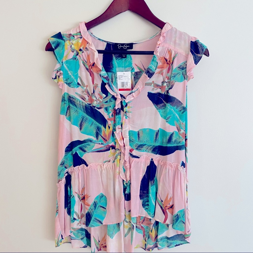 Jessica Simpson Floral Ruffle Peplum Top Sleeveless Blouse NWT Spring Summer